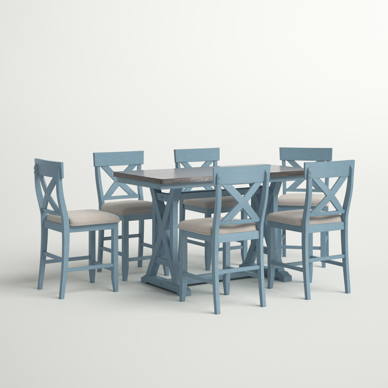 Daker 6 - Person Trestle Dining Set, Blue/Gray