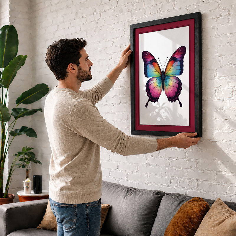 Rainbow Butterfly Modern - Framed Print, A2 - 59.4 x 42.0 cm, Oak