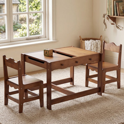Ensemble de table et de chaises pour enfants, table d'activités en bois pour enfants avec rangement et plateau de table amovible, tableau noir au verso pour l'artisanat, jouer, dessiner