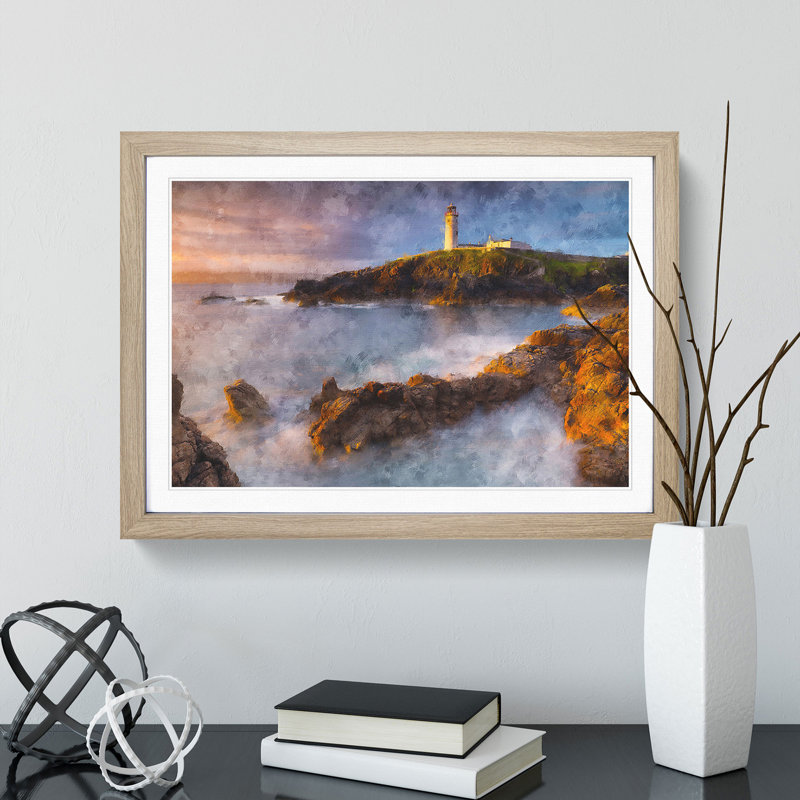 Fanad Head Lighthouse in Ireland - Picture Frame Graphic Art Print, 62cm H x 87cm W x 2cm D, Oak Framed