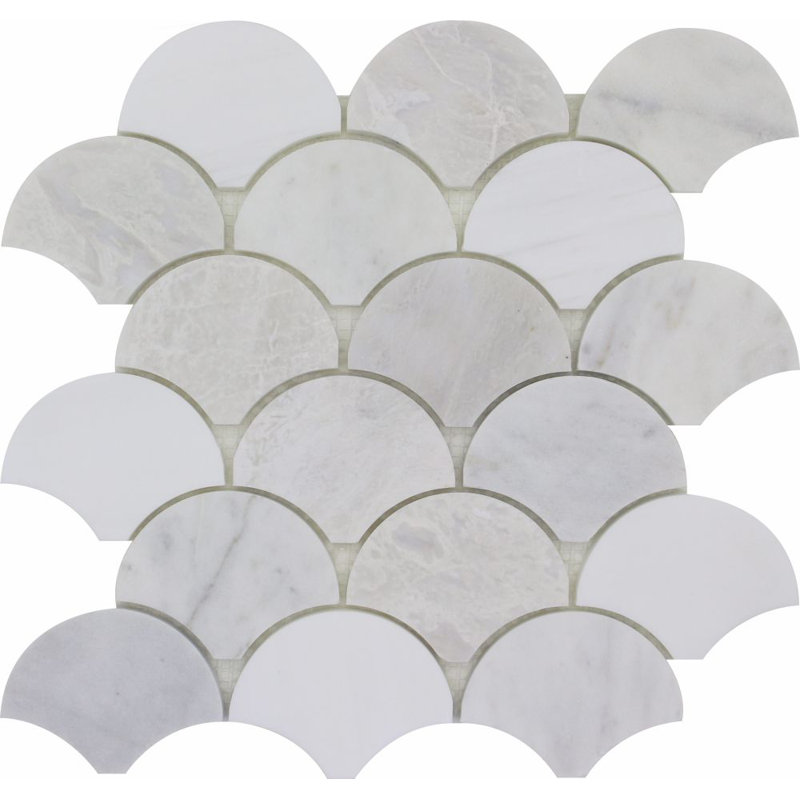 MOSAIQUE EN ÉVALEUR POLI, Ivoire / gris / blanc cassé