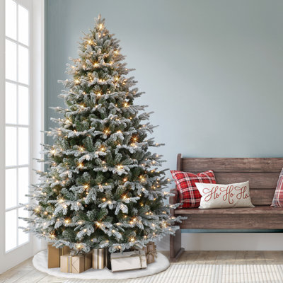 7.5' Pre-Lit Flocked Alaskan Winter Fir Tree With Dual-Color LED Lights