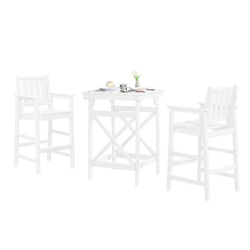 3-Piece Adirondack Chairs and Table Set, HDPE Outdoor Bar Sets, All Weather Outdoor Bar Stools Set, HDPE Adirondack Bar Height Chairs and Bar Table for Balcony, Bistro, Poolside