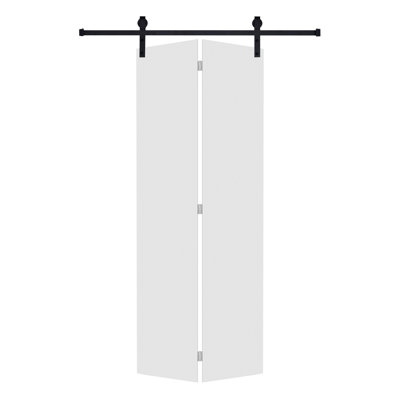 Porte pliante moderne à panneau plat 60 po X 80 po Porte de grange coulissante en MDF blanc avec trousse de quincaillerie