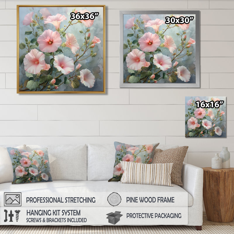 Rose, vert, délicat, branche, Morning Glory, reproduction d'art mural, Toile tendue, H 16 po x l 16 po