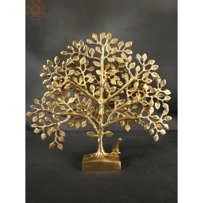 Hand-Cast Brass Tree of Life Wall Décor with Three Birds, 12.5" x 11.5"