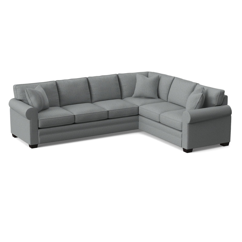 Bedford Upholstered L-Sectional, Light Blue Performance Fabric; 0851-55, Right Hand Facing, Java Finish