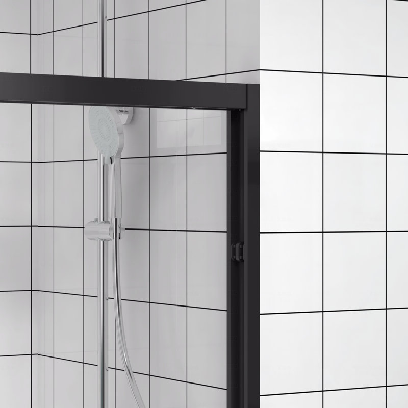 56-60"W X 74"H Aluminum Frame Material Double Sliding Opening Shower Door -Bypass Sliding Opening Bathroom Sliding Opening Door With Premium 1/4" (6Mm) Clear Tempered Glass, With Black Hardware Sliding Opening Glass Shower Enclosure Door
