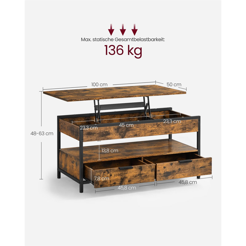 Anetha Lift Top Four Leg Coffee Table with Storage