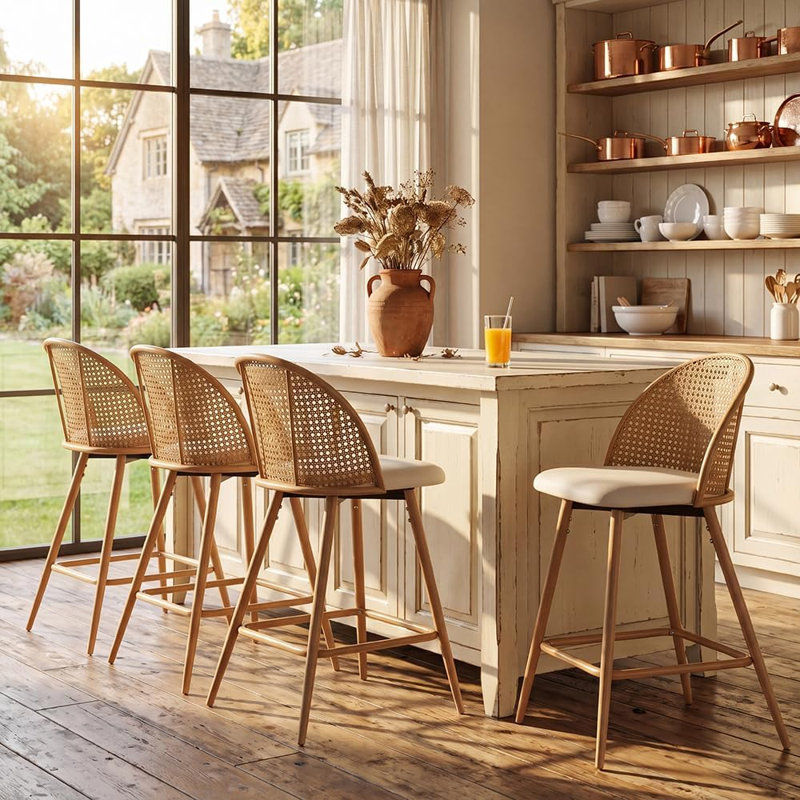 25”H Swivel Upholstered Counter & Bar Stool (Set Of 4), 35.99" Seat Height
