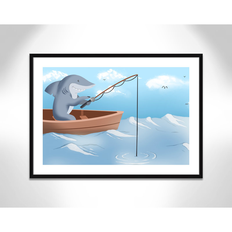 Impression sur papier «Gone Fishing», H 10 po x l 14 po x P 1,18 po, Encadré de boîte noir