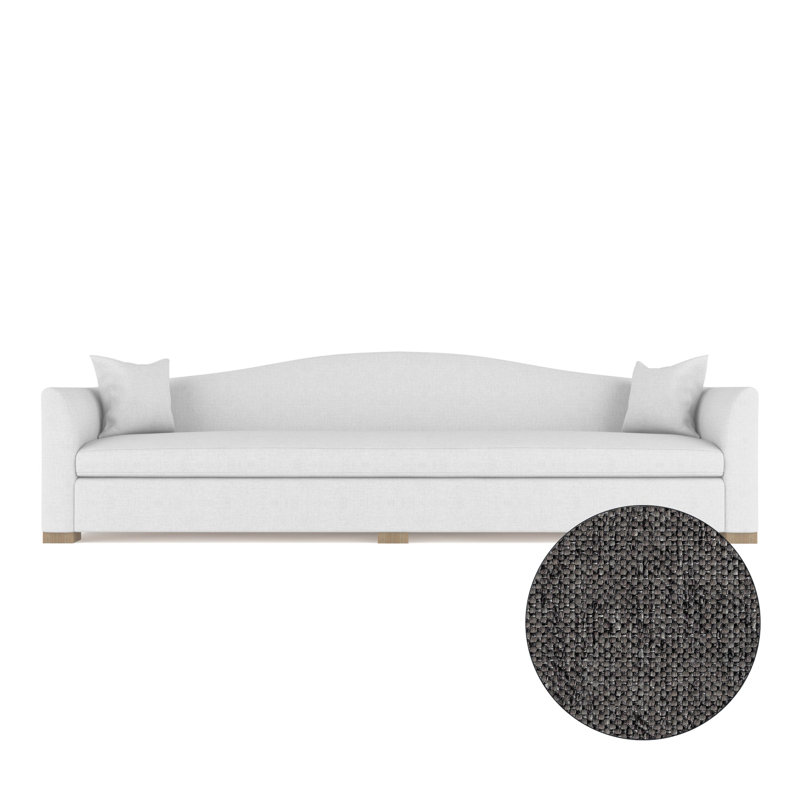 Horatio Camelback Taper Curved-Arm Extra Long Sofa, Box Weave Linen Bluebell, Weathered, 33" H x 120" W x 36" D