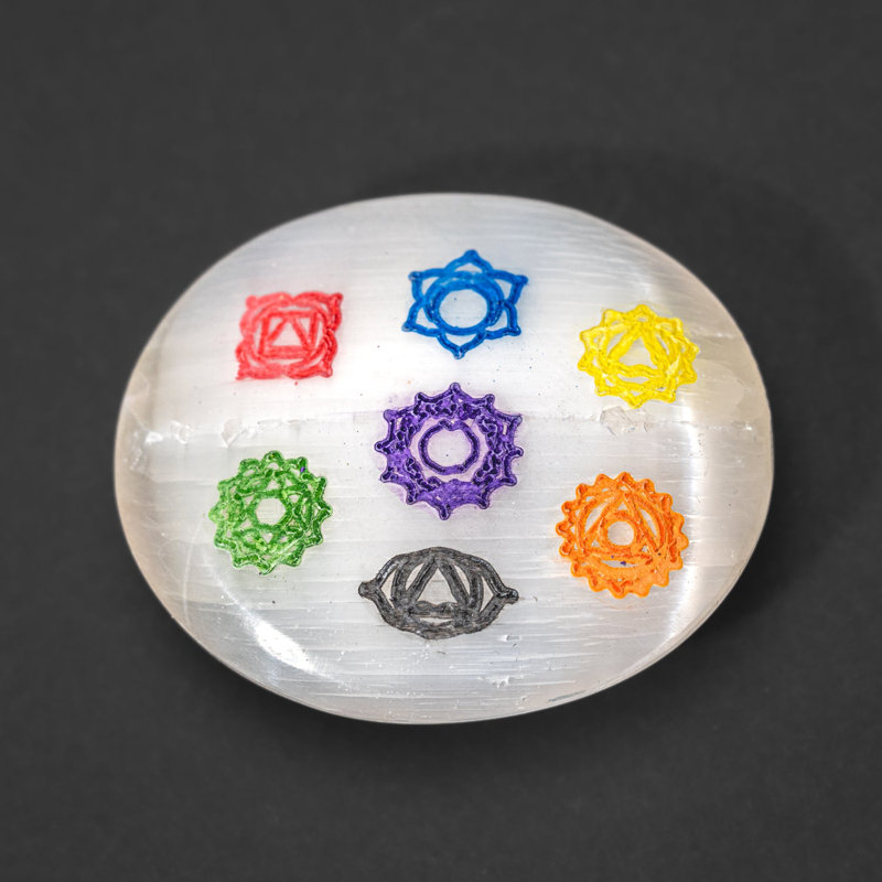 Genuine Selenite Palm Stone With 7 Chakra