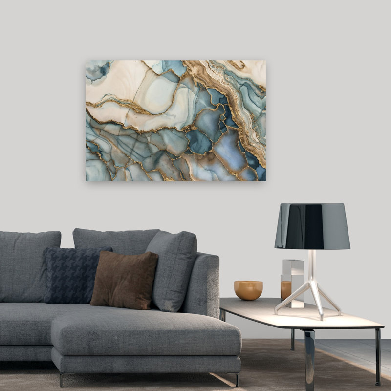 Veines océaniques - Paysage abstrait et élégant moderne - Affiche murale nature, H 32 po x l 48 po