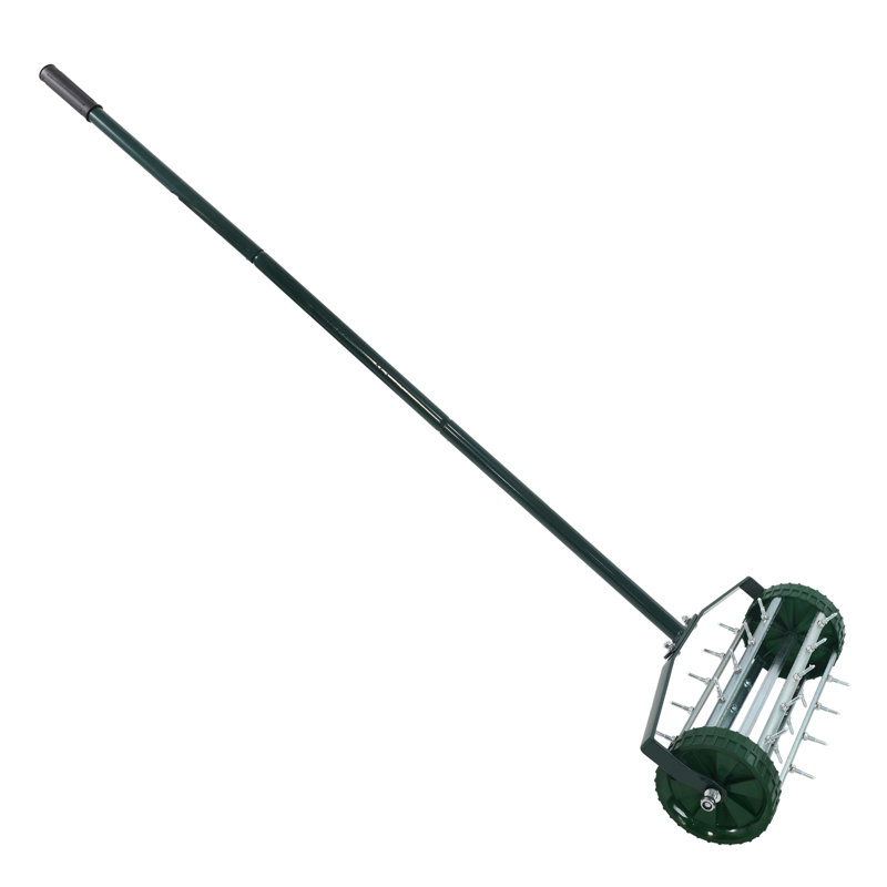 Heavy-Duty Rolling Lawn Aerator,Manual Push Rotary Spike Lawn Aeration Tool with 3-Piece Long Steel Handle for Yard & Garden Grass Soil Maintenance