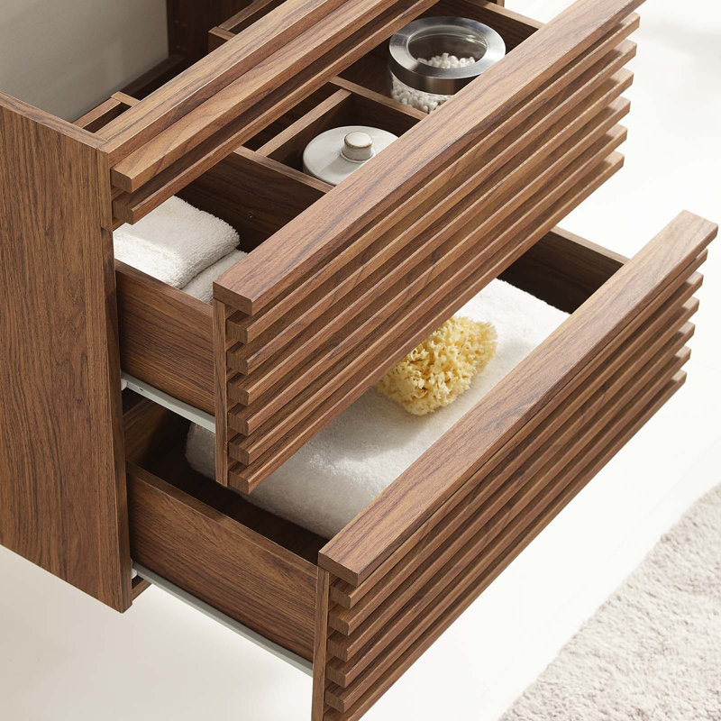 Modway Render 23.5" Wall Mounted Single Bathroom Vanity Base Only, Walnut