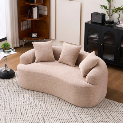 Curved Loveseat Sofa With 3 Throw Pillows