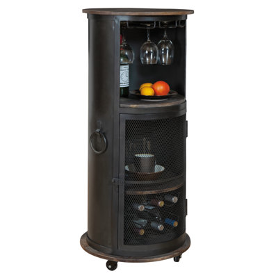 Armoire à vin demi-pinte à roulettes avec porte en filet