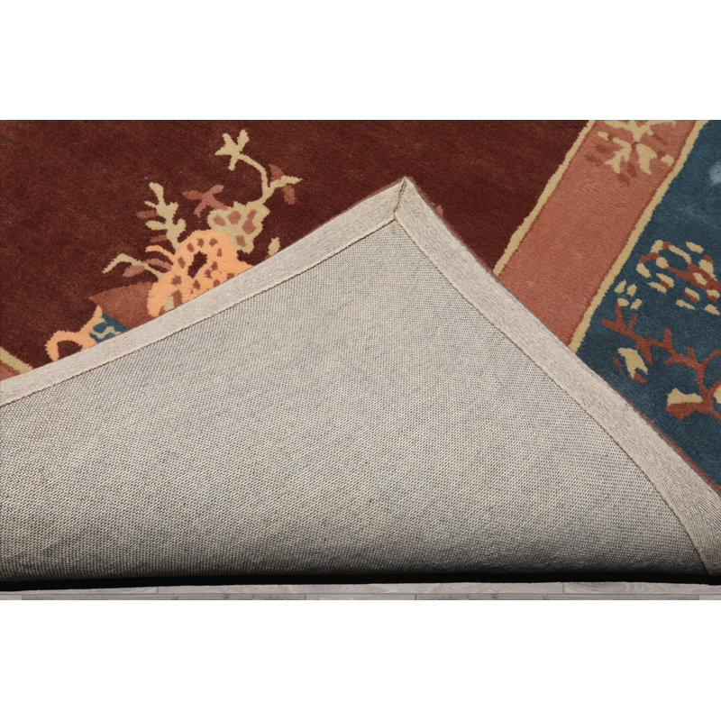Tapis brun dans un vase touffeté à la main de style art déco chinois, Rectangle de 5 pi x 8 pi