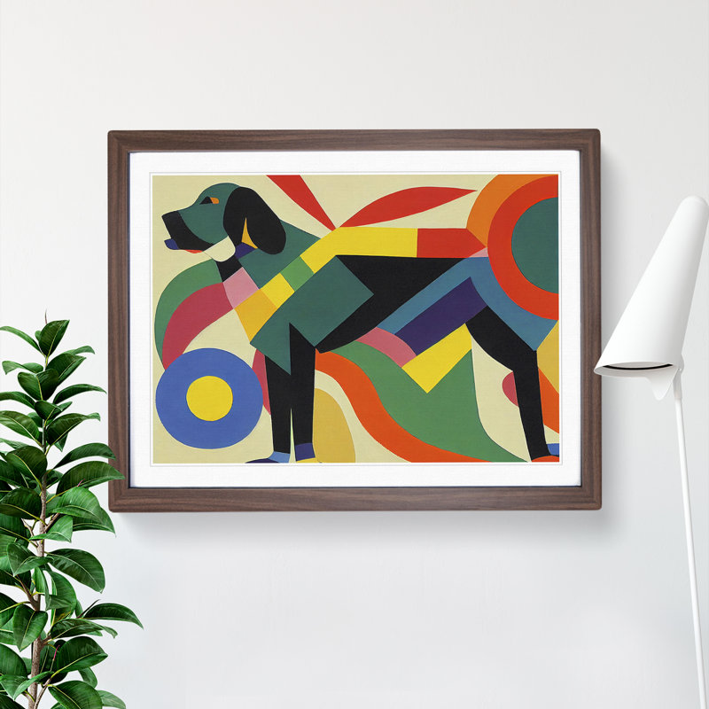 Abstract Dog - Single Picture Frame Print, 34cm H x 46cm W x 2cm D, Walnut