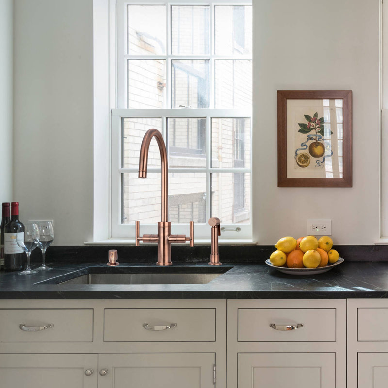 Double Handle Kitchen Faucet With Side Spray, Antique Copper