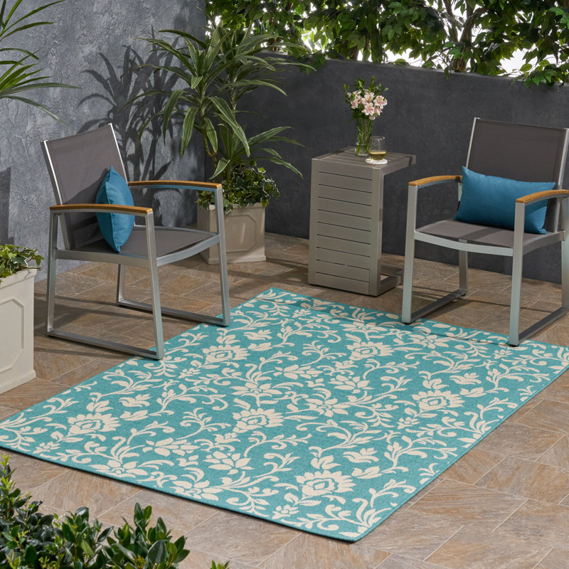 Tapis de zone bleu botanique Hewlett, Rectangle 5 pi 3 po x 7 pi