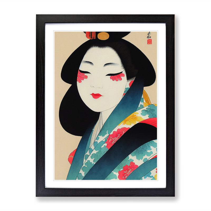 Pretty Geisha - Wall Art, 46cm H x 34cm W, Black Framed
