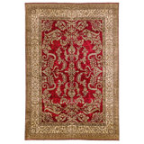Hand Knotted Wool Area Rug in Wine And Gold
