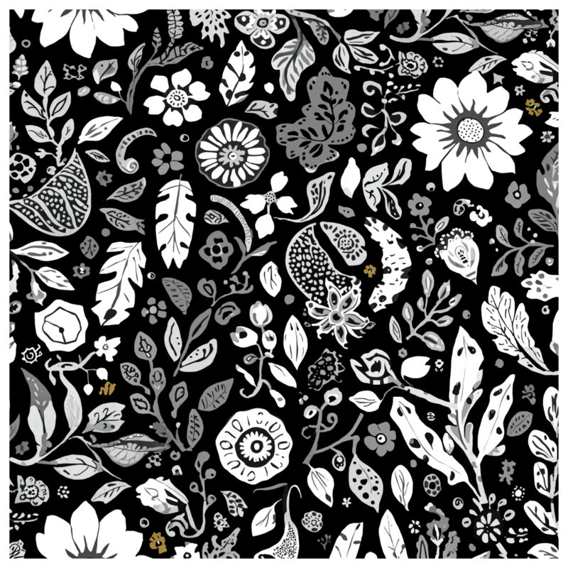 Coussins décoratifs noirs et blancs à motif floral, 14 X 14 pouces