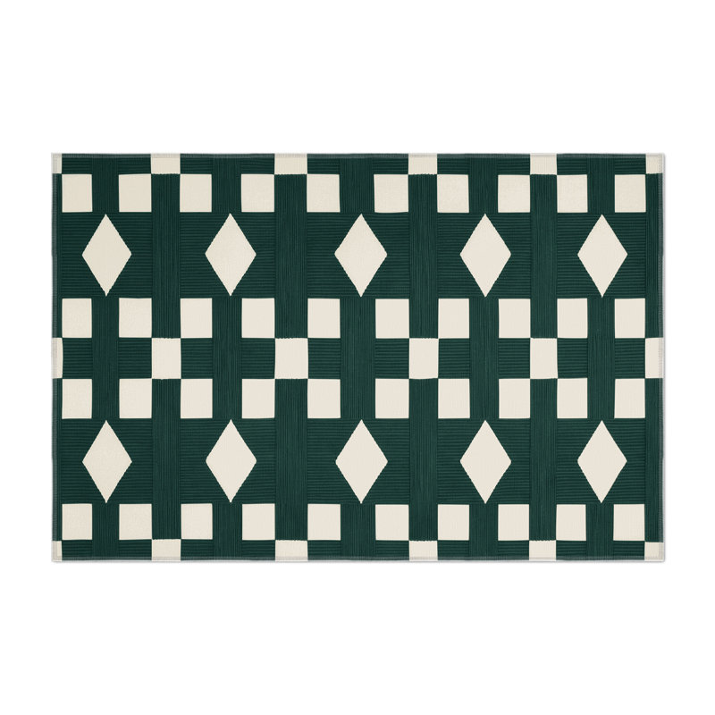 Checkered Green Indoor and Outdoor Area Rug, Rectangle 9' x 12'