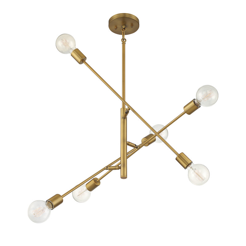 Lustre 6 lumières Meridian en laiton naturel, Laiton naturel