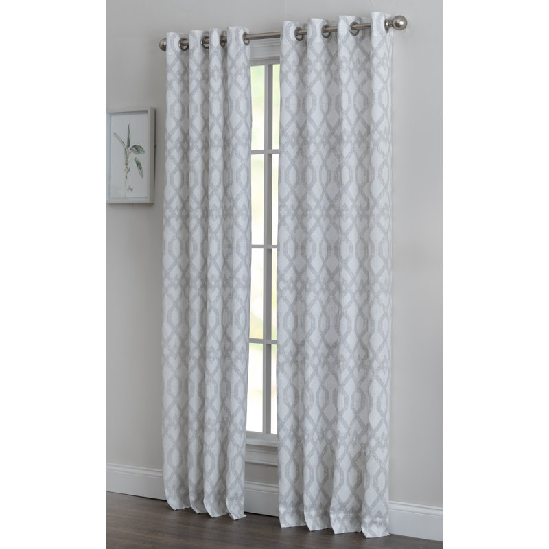 Aenneea Polyester / Linen Light-Filtering Geometric Print Curtain Panel with Grommet Top , 50" W x 63" L, Gray
