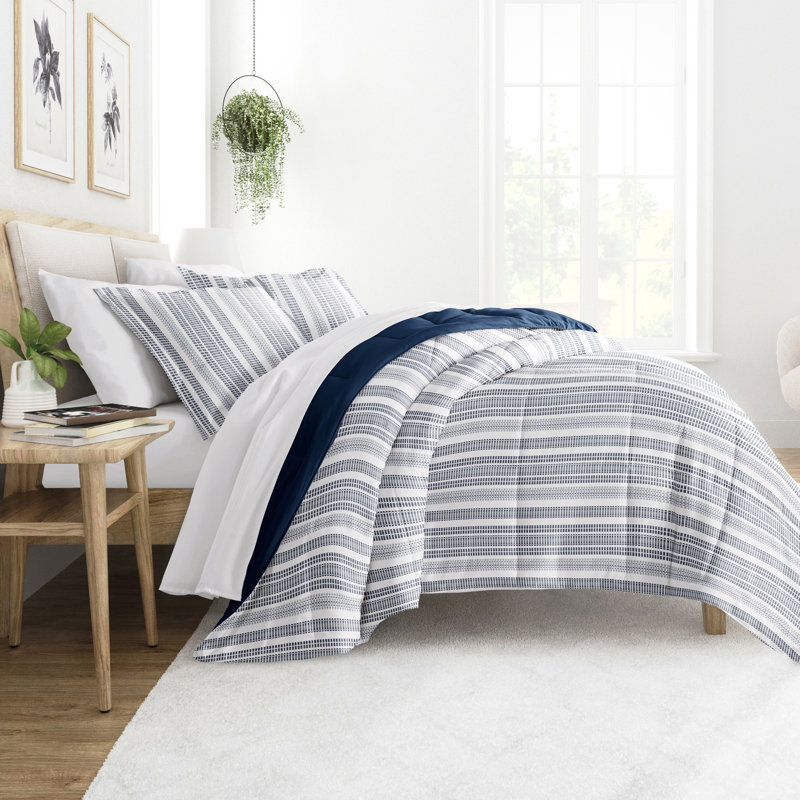 Twin Blue and White Down Alternative Reversible Comforter Set