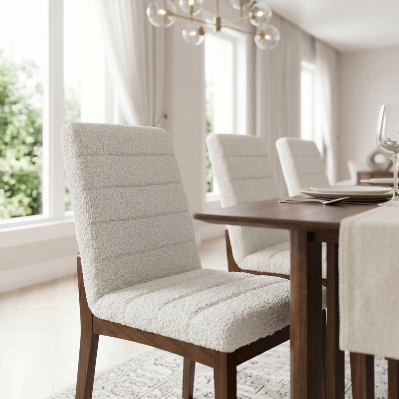 Zaliya Tufted Side Chair Dining Chair, White Boucle