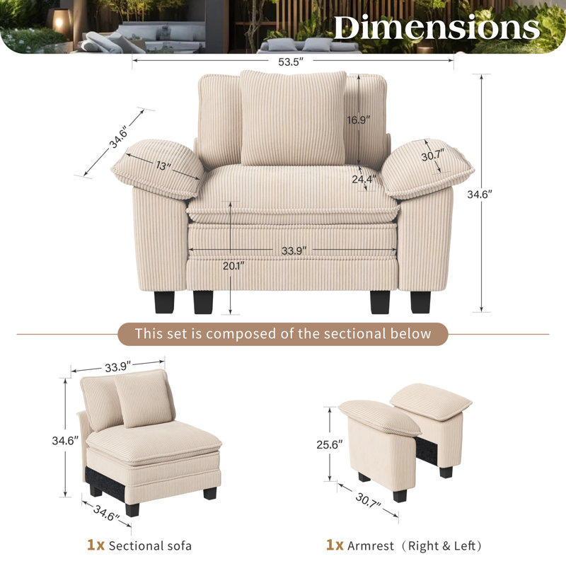 Upholstered Accent Chair, Ivory Corduroy