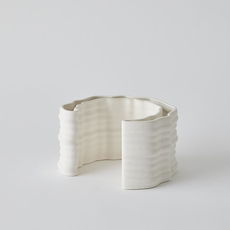 Crescent Printed Vase-Matte White-Lg, 5.75" H x 8.75" W x 8.25" D