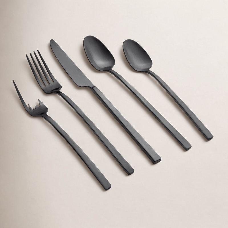 Loretta 20-Piece Stainless Steel Flatware Set, Black Satin
