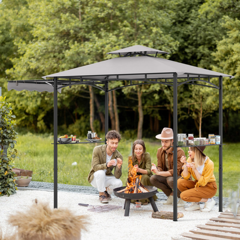 318 X 153 Cm Grill Gazebo W/ Side Awning Outdoor Barbecue Canopy Tent-Coffee, Grey