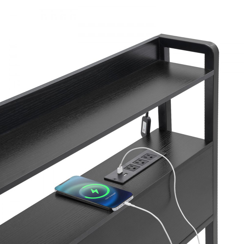Tête de lit pour lit, tête de lit à hauteur réglable avec 2 tablettes de rangement, tête de lit autoportante avec station de charge et lumière DEL pour différents cadres de lit, assemblage facile