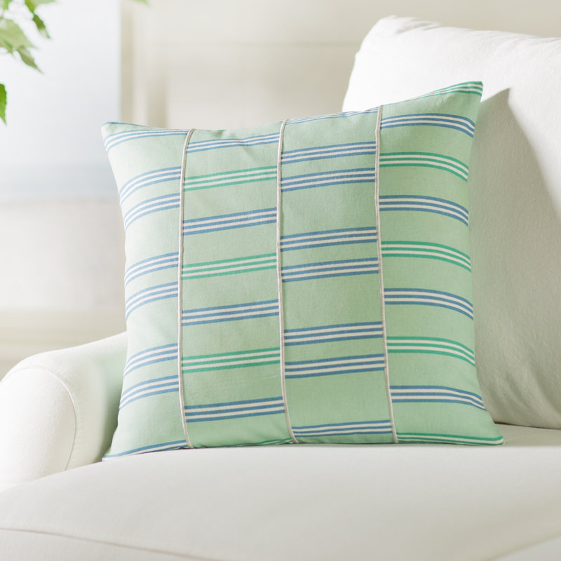 Coussin décoratif rayé carré, Médium, Menthe / blanc / bleu ciel / émeraude, Mélange de duvet