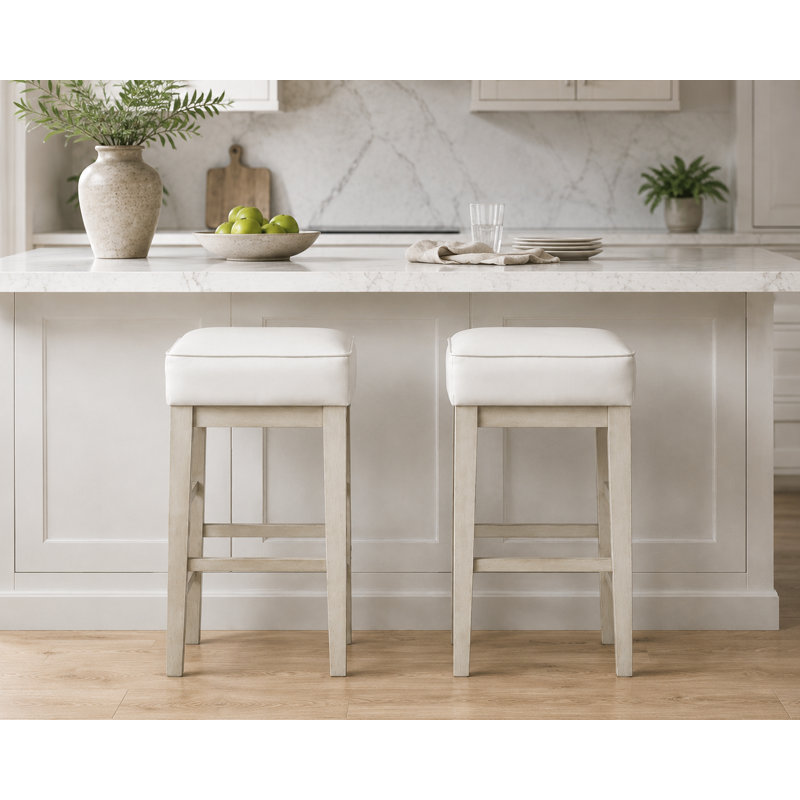 Tabouret de comptoir rembourré en similicuir Duffield, Tabouret de comptoir (siège d'une hauteur de 26 p, Blanc