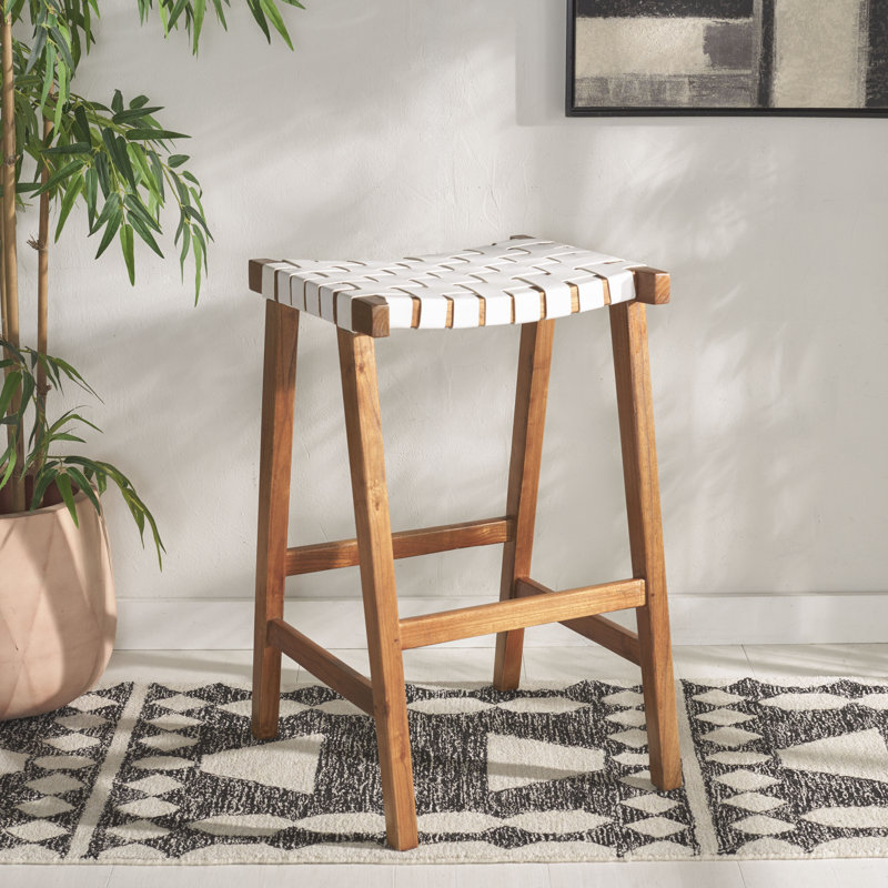 Tabouret de bar et de comptoir en cuir Alston, Tabouret de bar (siège d’une hauteur de 30 po), Naturel, Blanc