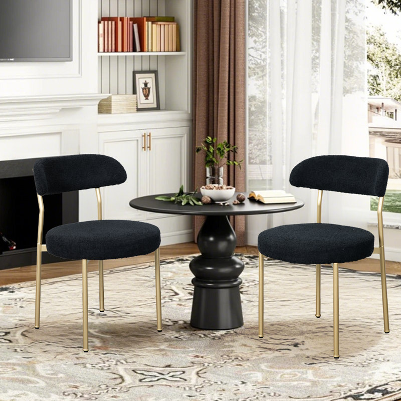 Chaise rembourrée moderne Sherpa Boucle, Noir, Doré, 2