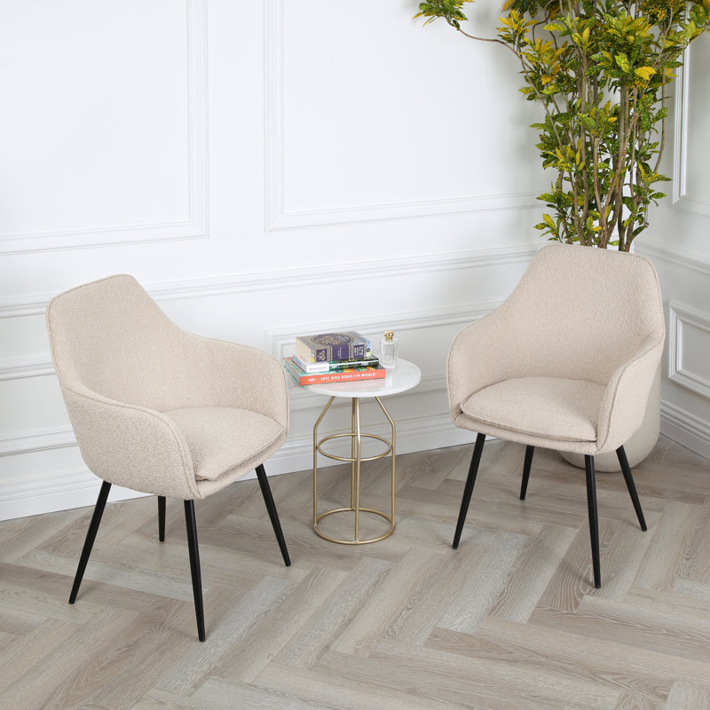 Coucou Upholstered Dining Chair, Cream Boucle, Black
