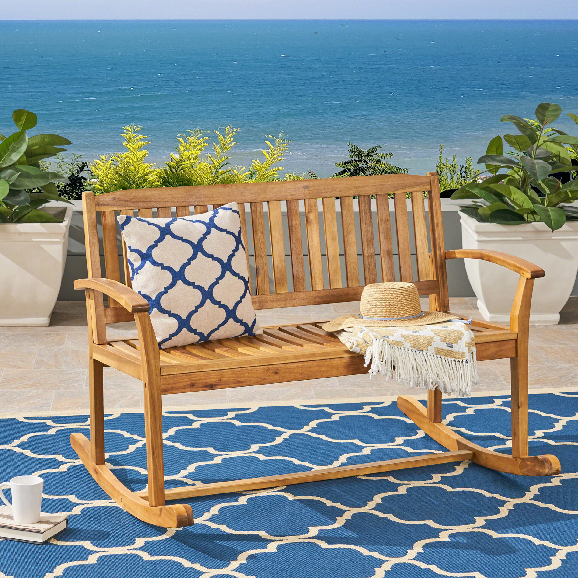 Porch Rocker Bench Highland Dunes Patio Rocking Loveseat, 2 Person Outdoor Rocker Bench ...
