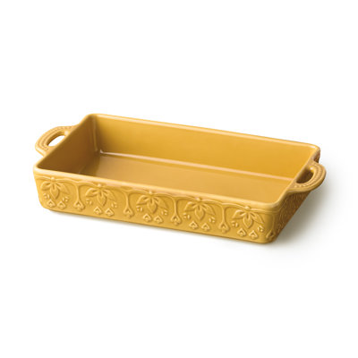 Boulanger rectangulaire moyen en grès 96 oz Provence - 14 po x 8,75 po - Plat de cuisson en relief de style champêtre français