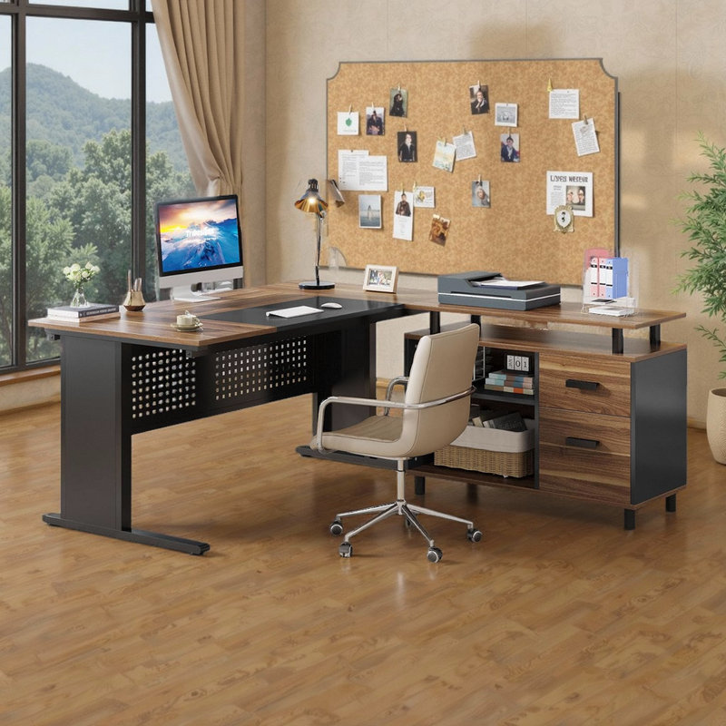 Bureau d'écriture en L 63 po, Brun