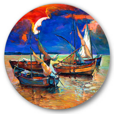 Bless international Fishing Boats On The Water With Dark Blue Sky I On  Metal Painting