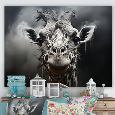 «Black and White Giraffe Portrait Majesty», reproduction sur toile