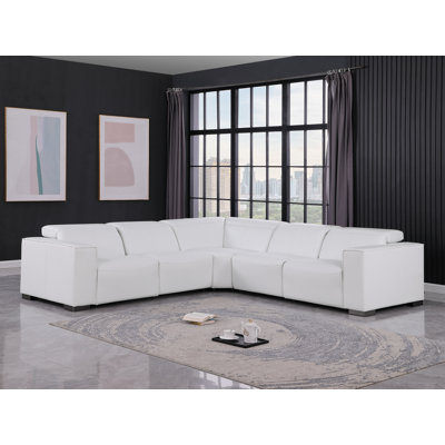 Canapé modulaire luxueux en cuir véritable 5 pièces avec 3 sièges inclinables électriques et appui-tête électrique